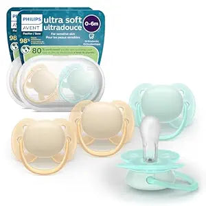 Ultra Soft Pacifier 0-6m, sand / pastel warm green, 2 pack