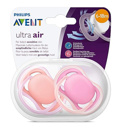 Ultra Air Pacifier 0-6m, pink/peach, 2 pack